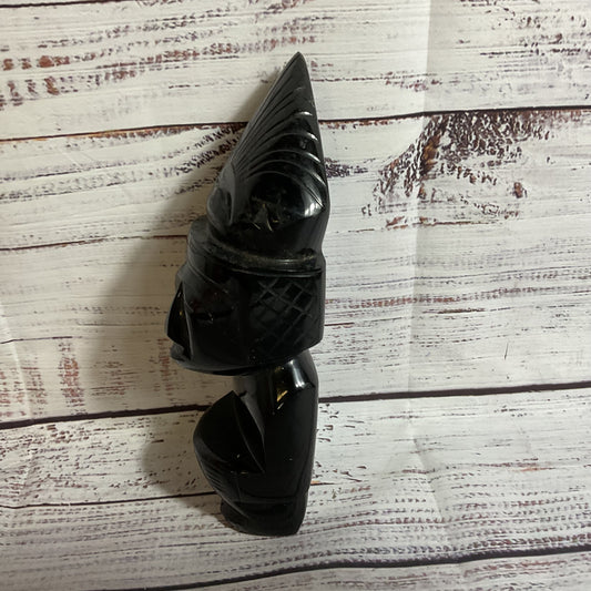 Black Obsidian Aztec/Mayan Warrior Figurine- 8.25"