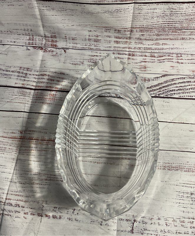 Cut To Clear Glass Crystal Val St Lambert Signed Oval Pointed Bowl 9"