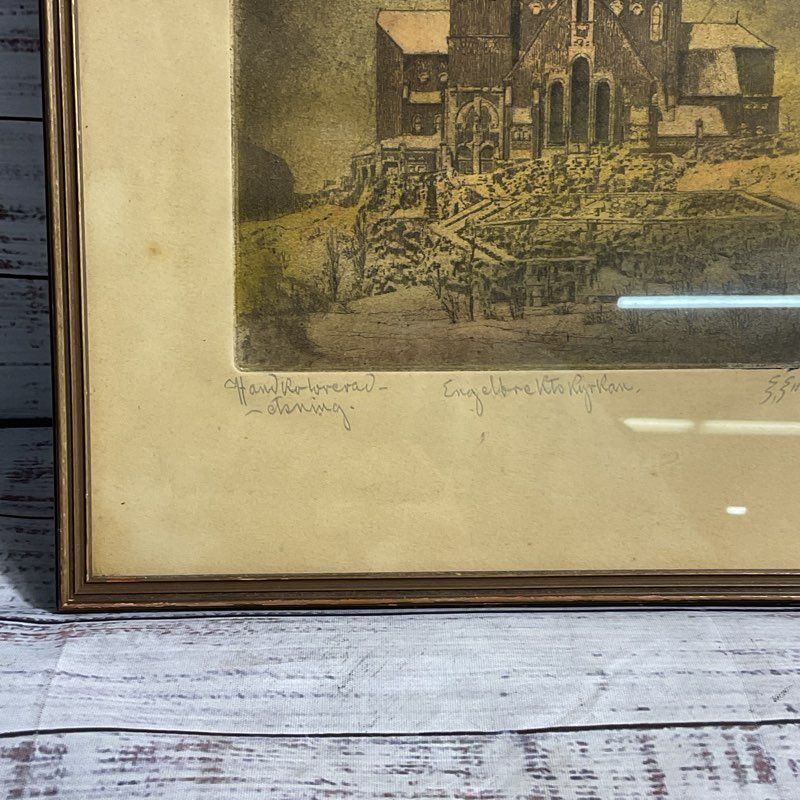VTG Early 1900s "Engelbrektskyrkan" Swedish Church Etching Framed by Erik Ekroth