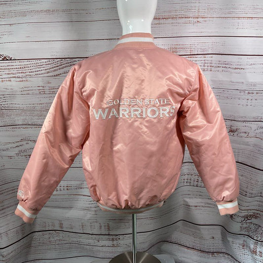 Starter Black Label Golden State Warriors Pink Satin Bomber Jacket Size Large