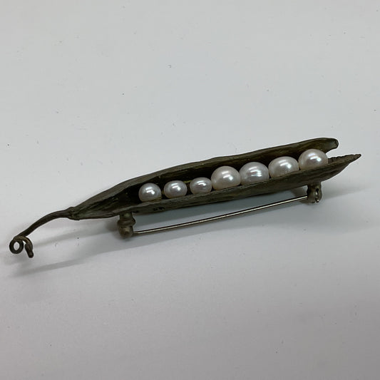 VTG. MICHAEL MICHAUD 7 Pearl Peapod Brooch Hand Patina Bronze- 3.25"