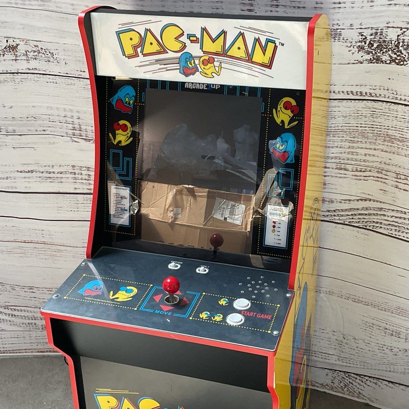 ARCADE 1UP #7652 Classic 2-in-1 Home Arcade 4ft CRACKED SCREEN GAME WORKS- AS-IS