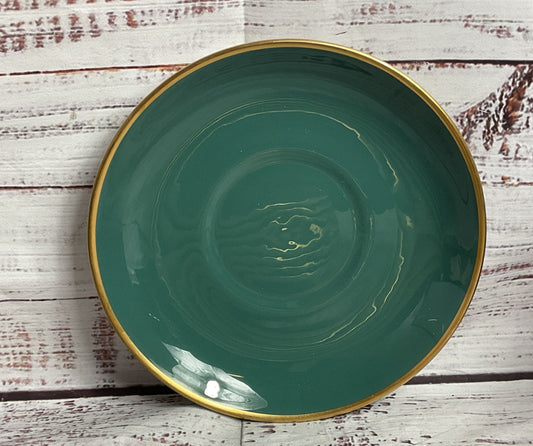 Flintridge Set of 8 Sylvan Soup Bowl Plates Teal Green Gold Trim