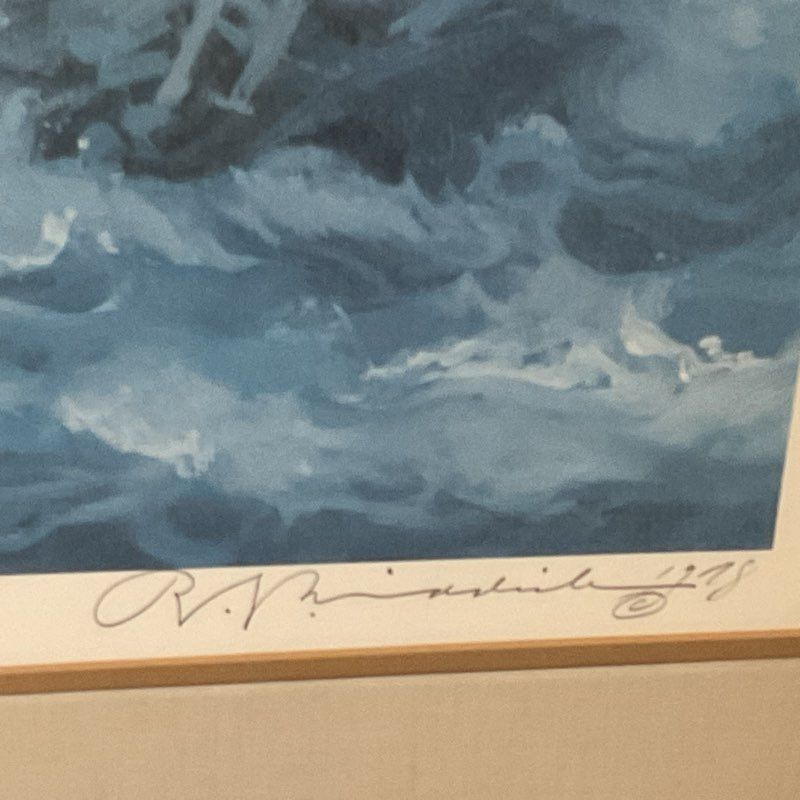 Pencil Signed RON R.S REDDICK "Windward Duel" Lithograph Print FRAMED 41"x31.25"