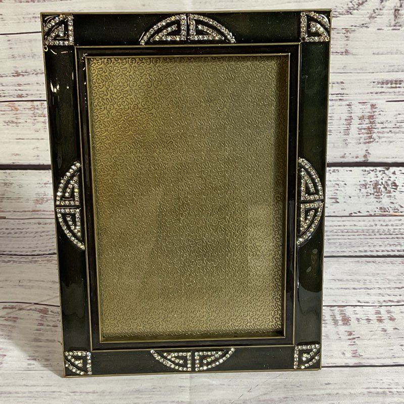 VTG. COSMO Collection Brass Enamel & Rhinestone 5.5" x 3.5" Picture Frame