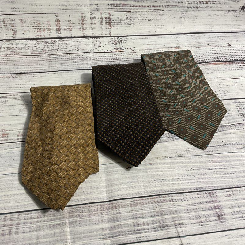 Lot of 3 Vintage Giorgio Armani Brown Geometric Patterned 100% Silk Tie 57 in.