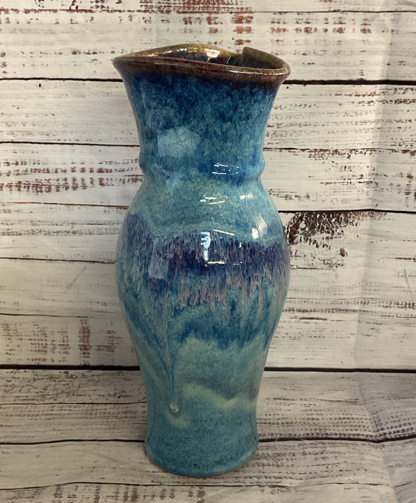 Vintage Stoneware Glazed Hand Made Vase Blue