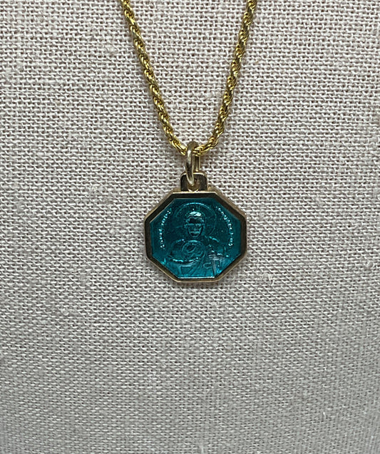 Italy Gold Tone Sterling Silver Enameled Pendant Chain Necklace