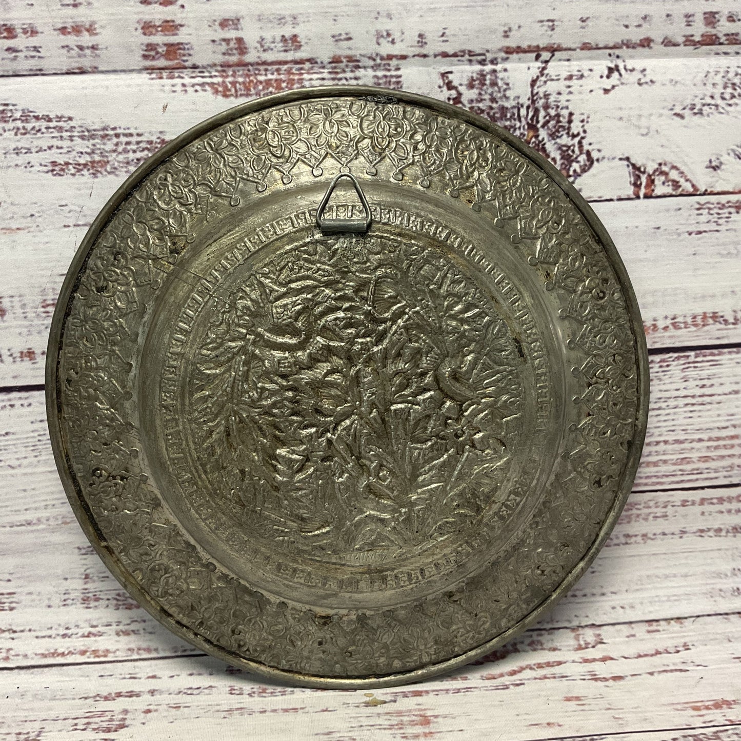 Hand Hammered Stamped Tinned Copper Wall Hanging Art 8"