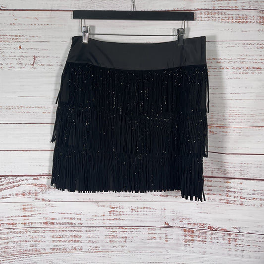 DKNY Black Rhinestone Studded Fringe Mini Skirt - Size 12 New