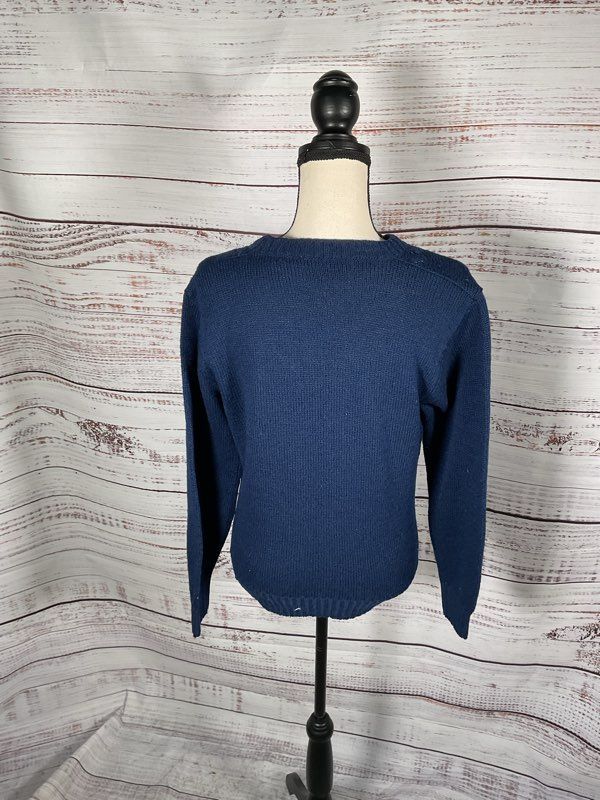 Vintage Pendleton Woolin Mills Virgin Wool Pointelles Knit Blue Pullover Size S