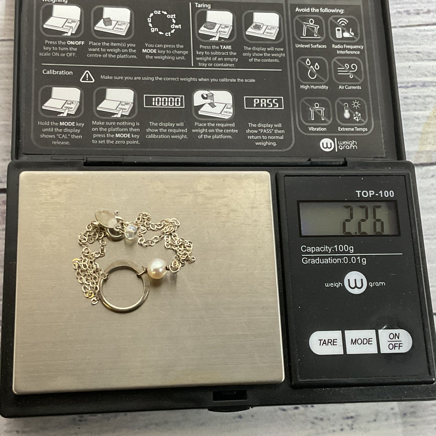 EFY Sterling Silver Faux Pearl and Rhinestone Double Chain 7" Bracelet- 2.26g