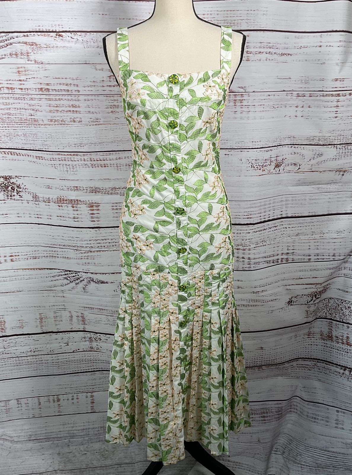 Alexis Floral Embroidered Selma Midi Dress Green Multicolor M