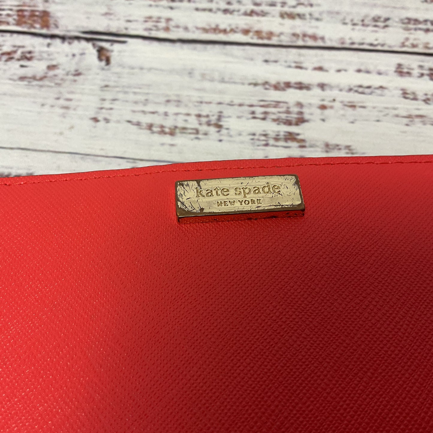 Kate Spade Red Coral Faux Leather Folding Wallet - Size 7"x4"