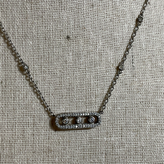 MESSIKA X GIGI HADID Silver Tone & Rhinestone Pendant Necklace-18"