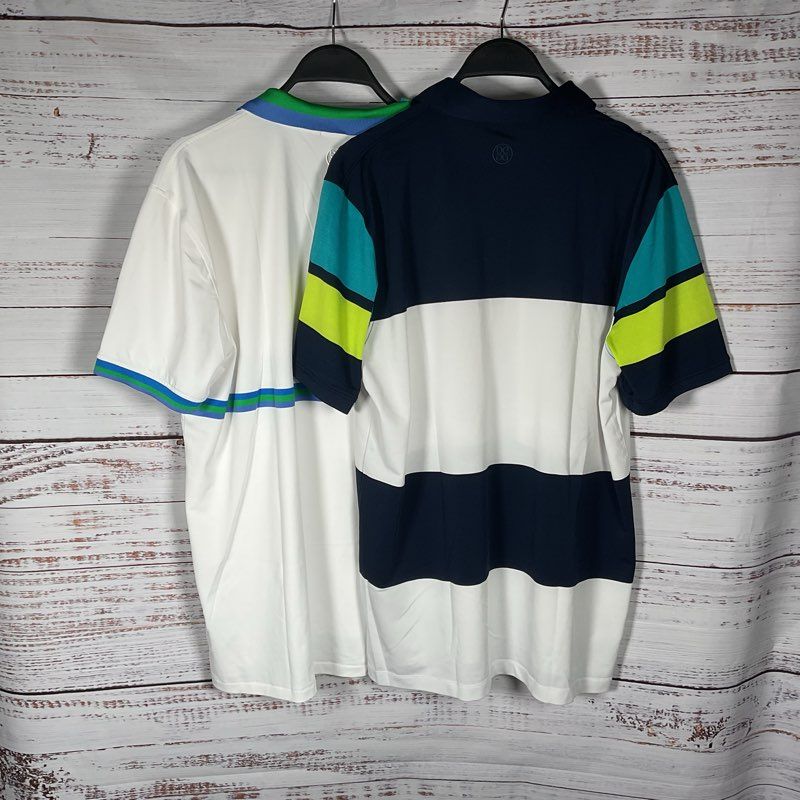 Lot of 2 G/Fore White, Blue, & Green Striped/Color Block Polo Shirts - Size L