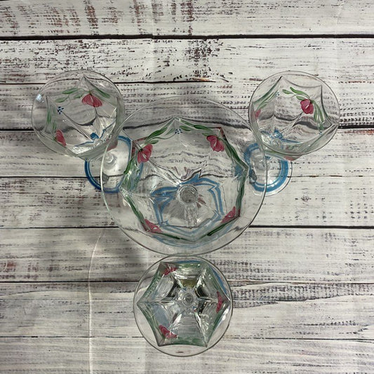 Set Of 4 Orrefors Sweden Maja Hand-Painted Floral Wine Glasses