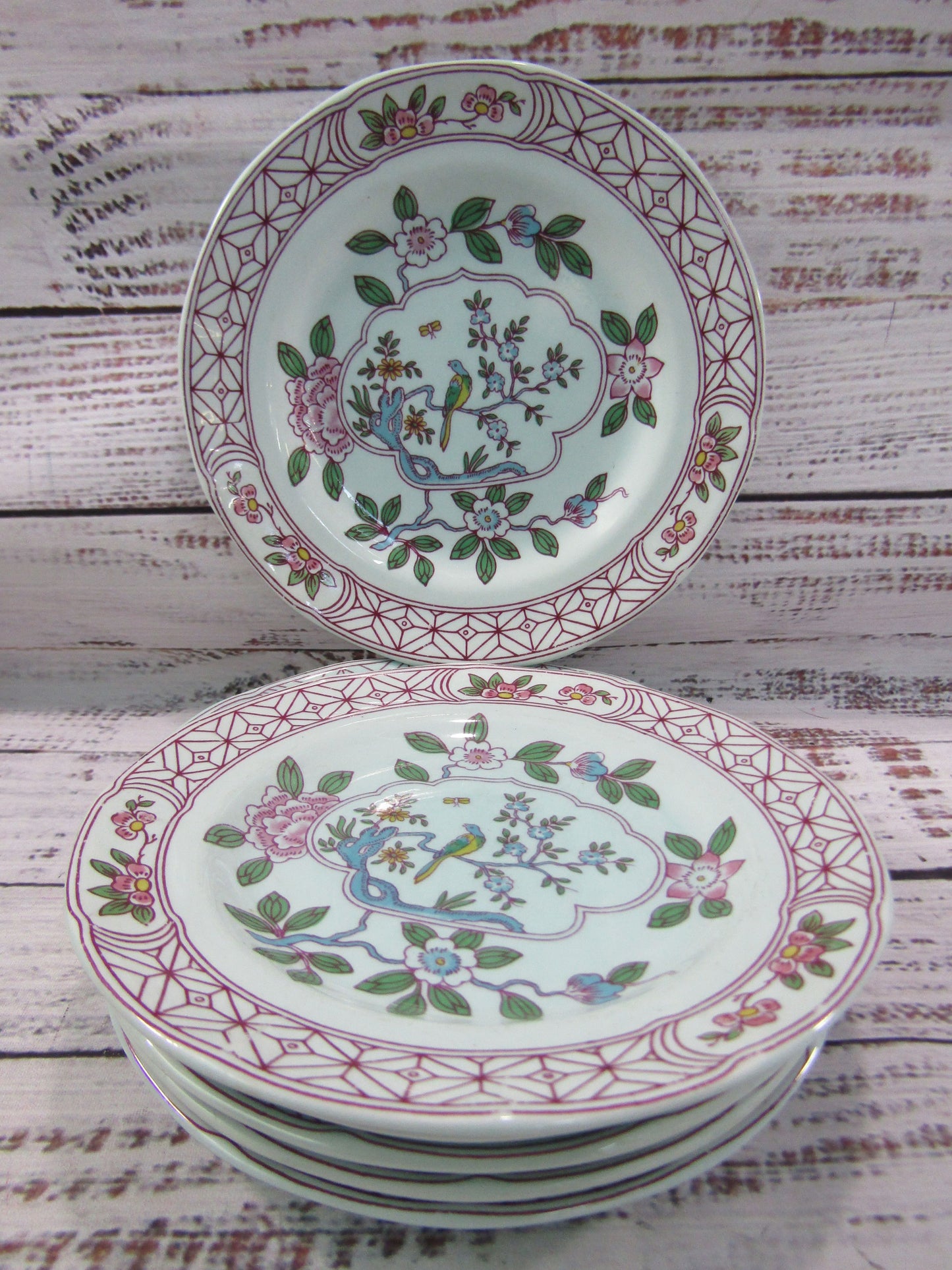 Adams Singapore Bird 6 Dessert Plates & 2 Salad Plates Made in England