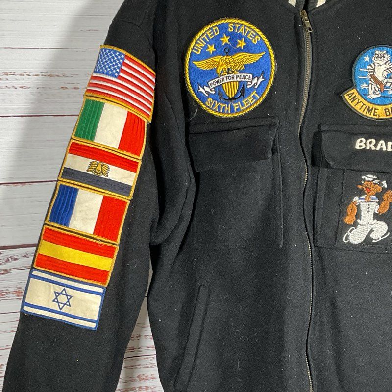 VTG. Military Navy Cruise Deployment Patches Letterman Jacket- SEE MEASUREMENTS