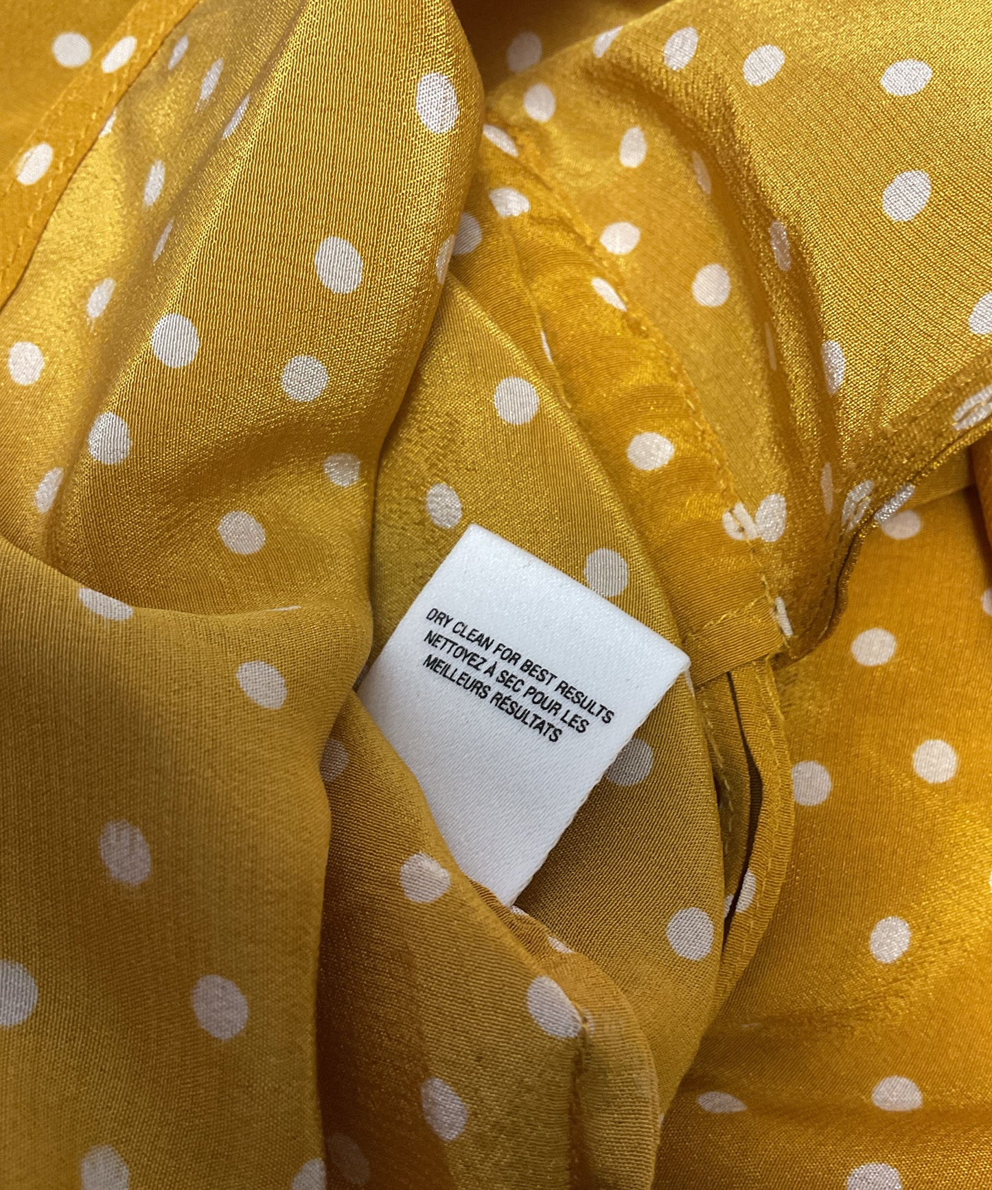 Maeve Anthropologie Mustard Yellow White Polka Dot Draped Neck Top - Size 6