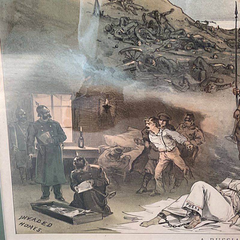 Antique 1881 Puck Magazine A Russian Nocturne J Keppler Political Cartoon Framed