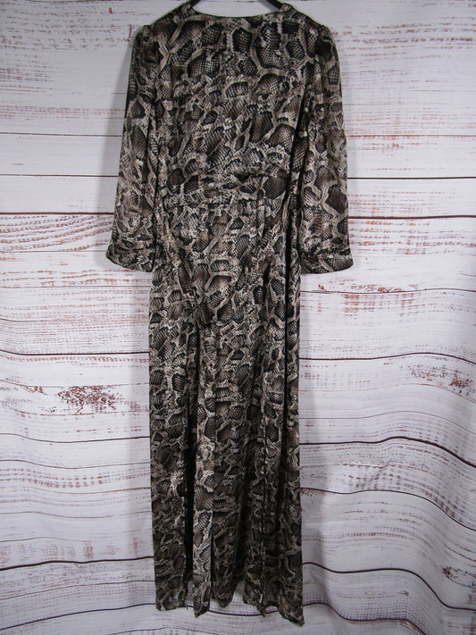 Opullence Maya Women's Brown Snake Print Long Sleeve Maxi Dress Size M