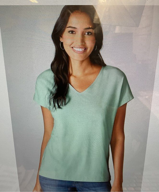 NWT Women's J Jill Luxe Supima V-Neck Easy Tee Seaglass Size XLP