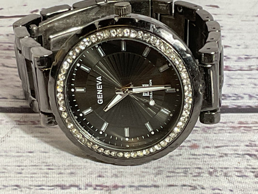 GENEVA MN Collection MN MN8052 Women's Black & Rhinestone Watch- 6"