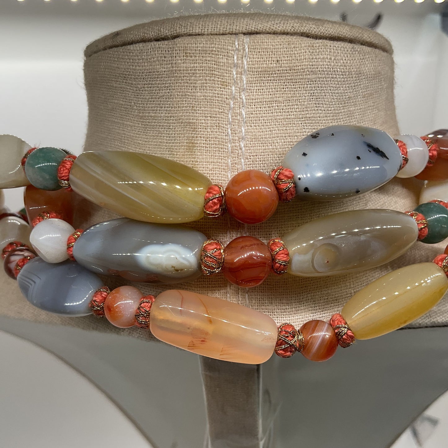 Multi Gemstone LONG Beaded Knotted Necklace- 53"