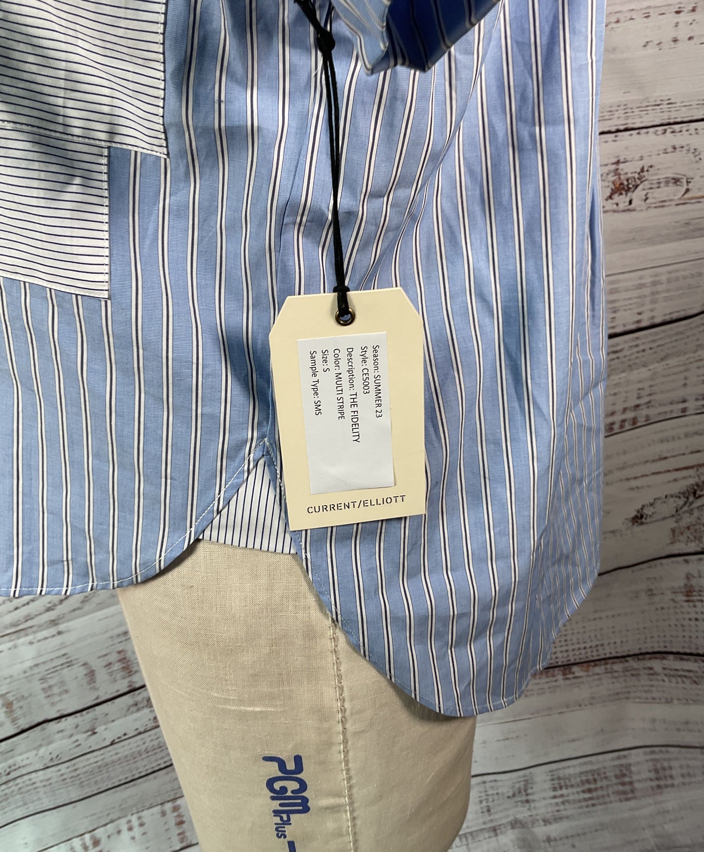 Current/Elliott Striped Short Sleeve Button Up Shirt Blue S