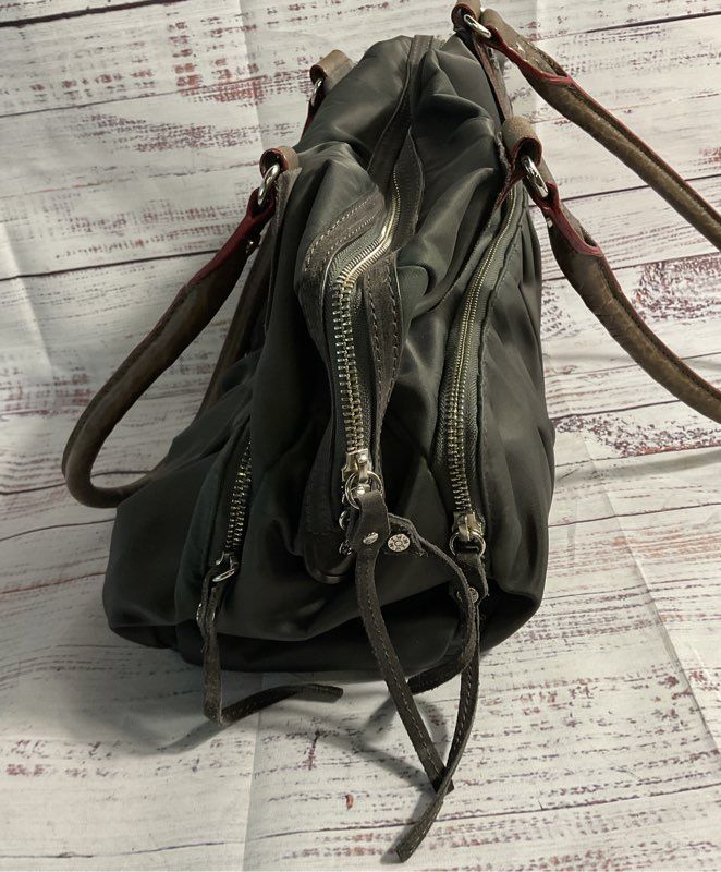 MZ Wallace Jane Gray Bedford Nylon Leather Tote Bag Grey/Green