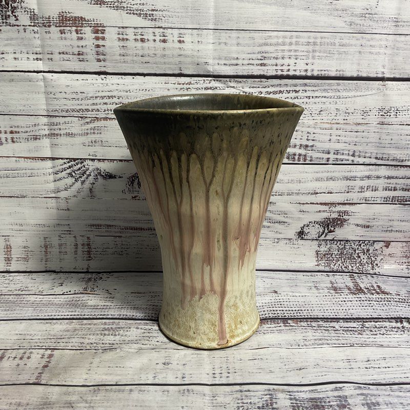 Earth Tone Drip Paint 9.5" Vase Hand Made Artist Signed Buchanan? Studio Pottery