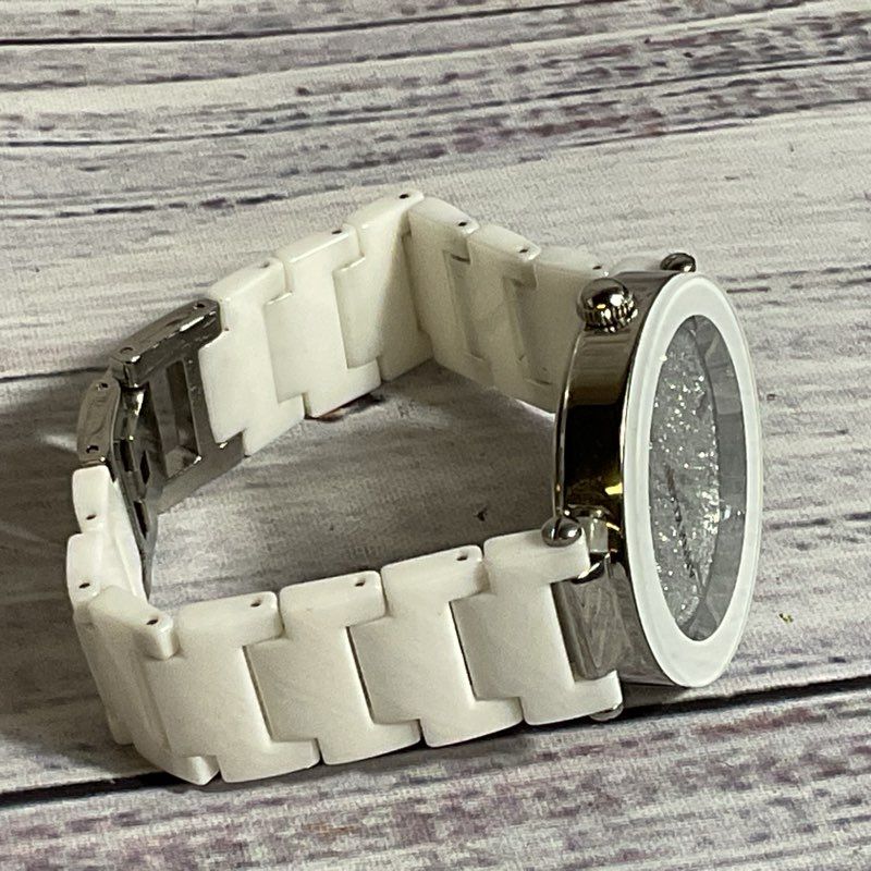 ANNE KLEIN AK/1019 Y121E/3 Women's White Linked Rhinestone Watch- 6.75"