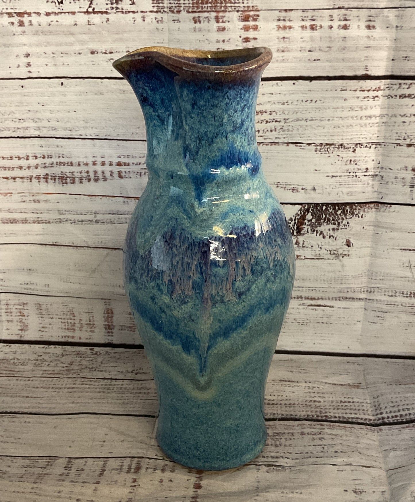 Vintage Stoneware Glazed Hand Made Vase Blue