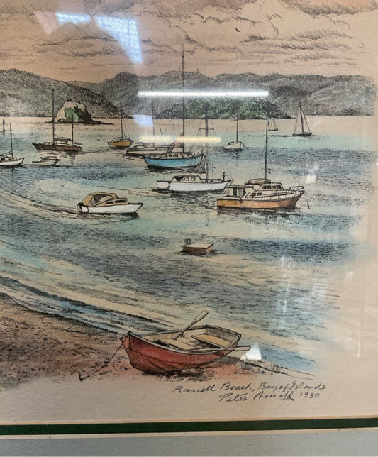 Vintage Peter Arnold Russell Beach Bay of Islands 1980 Signed Print