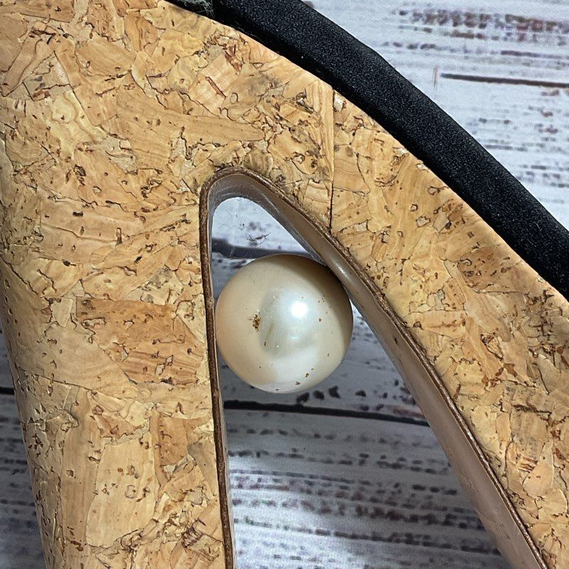 Nicholas Kirkwood Maya Pearl Black Satin & Cork Block Heel Women's 6.5 US