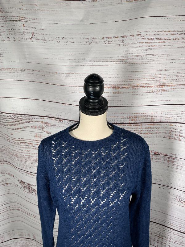 Vintage Pendleton Woolin Mills Virgin Wool Pointelles Knit Blue Pullover Size S