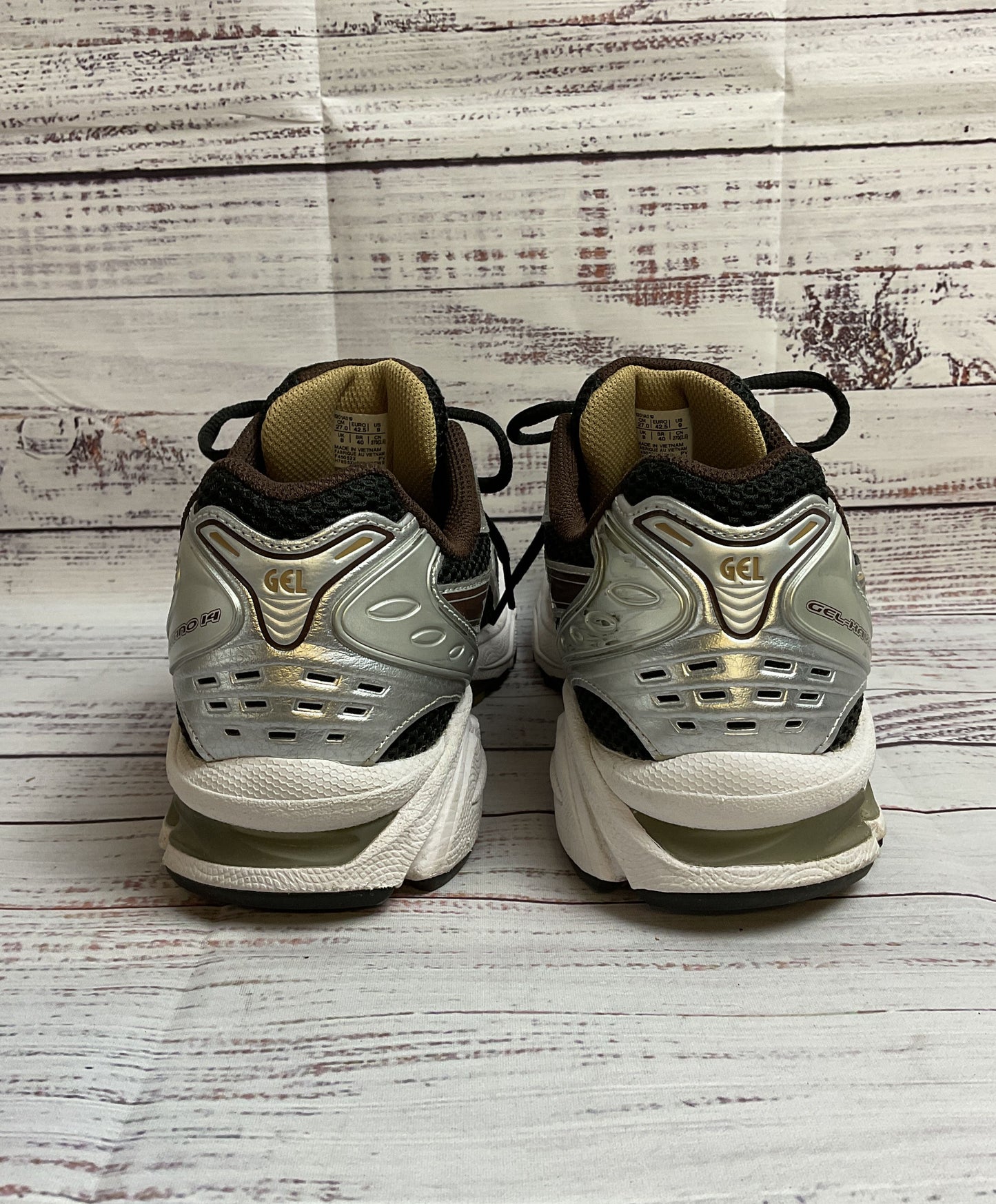 Asics Gel-Kayano 14 Silver and Brown Athletic Shoe Women Size 9