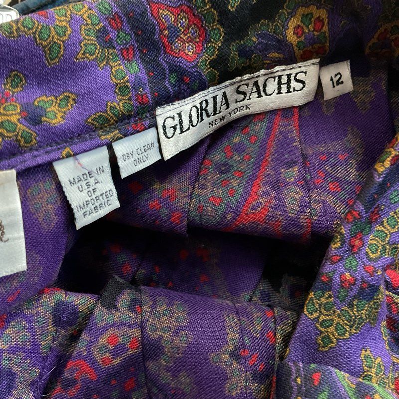GLORIA SACHS Women's Purple Paisley Print Skirt Set- SZ 12