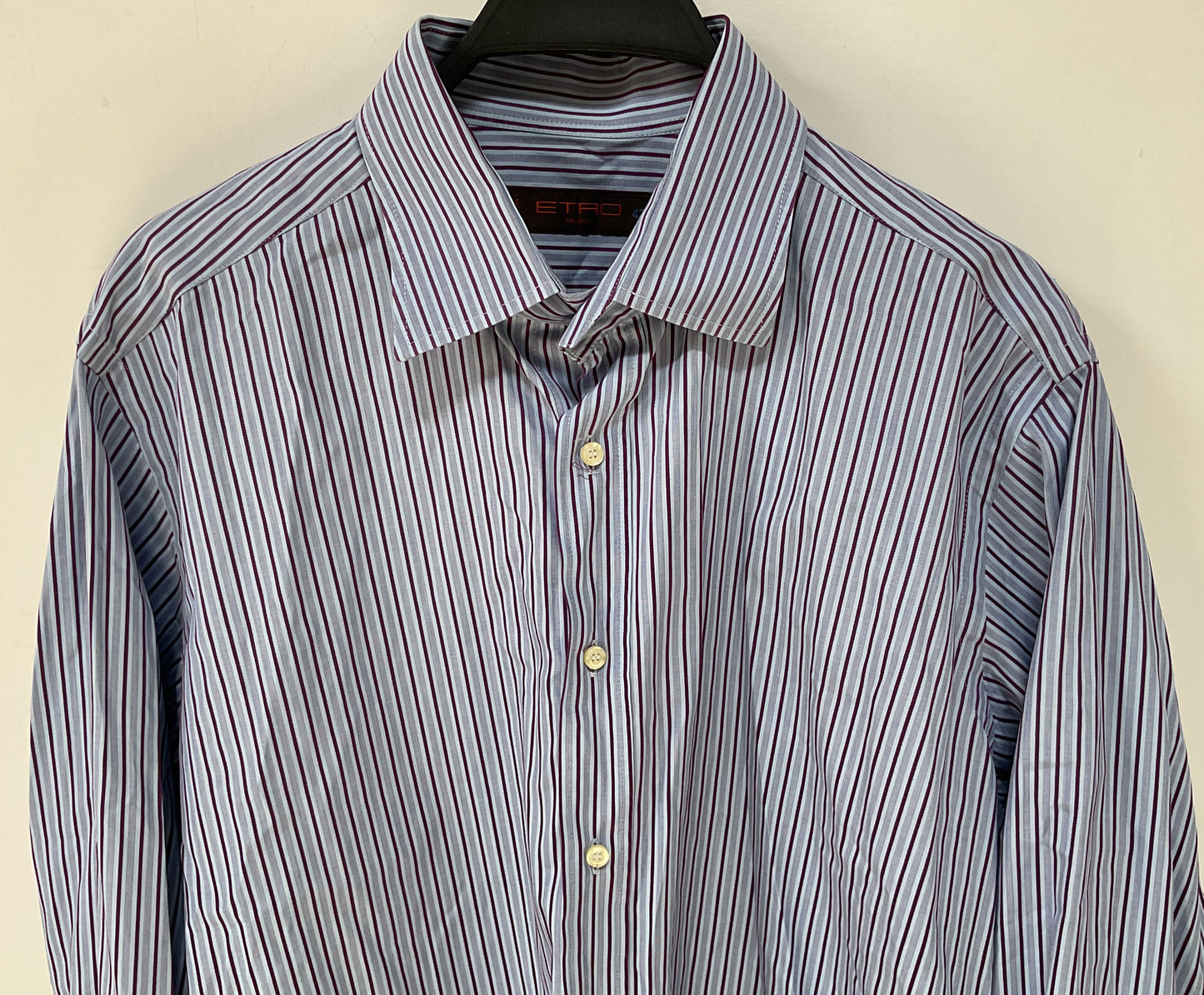 Etro Men's Blue Purple Striped Button Down Shirt Size 42 Made in Italy