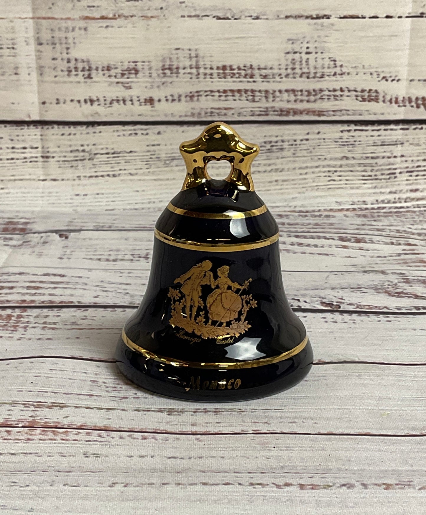 Vintage Rococo Limoges Castel France Porcelain 22k Gold Courting Couple Bell
