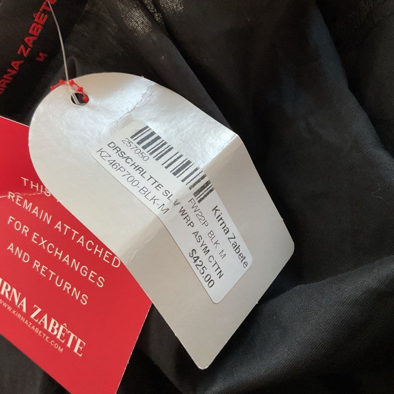 NWT KIRNA ZABETE Women's Black Puffy Sleeve Asymmetric Wrap Dress- SZ M