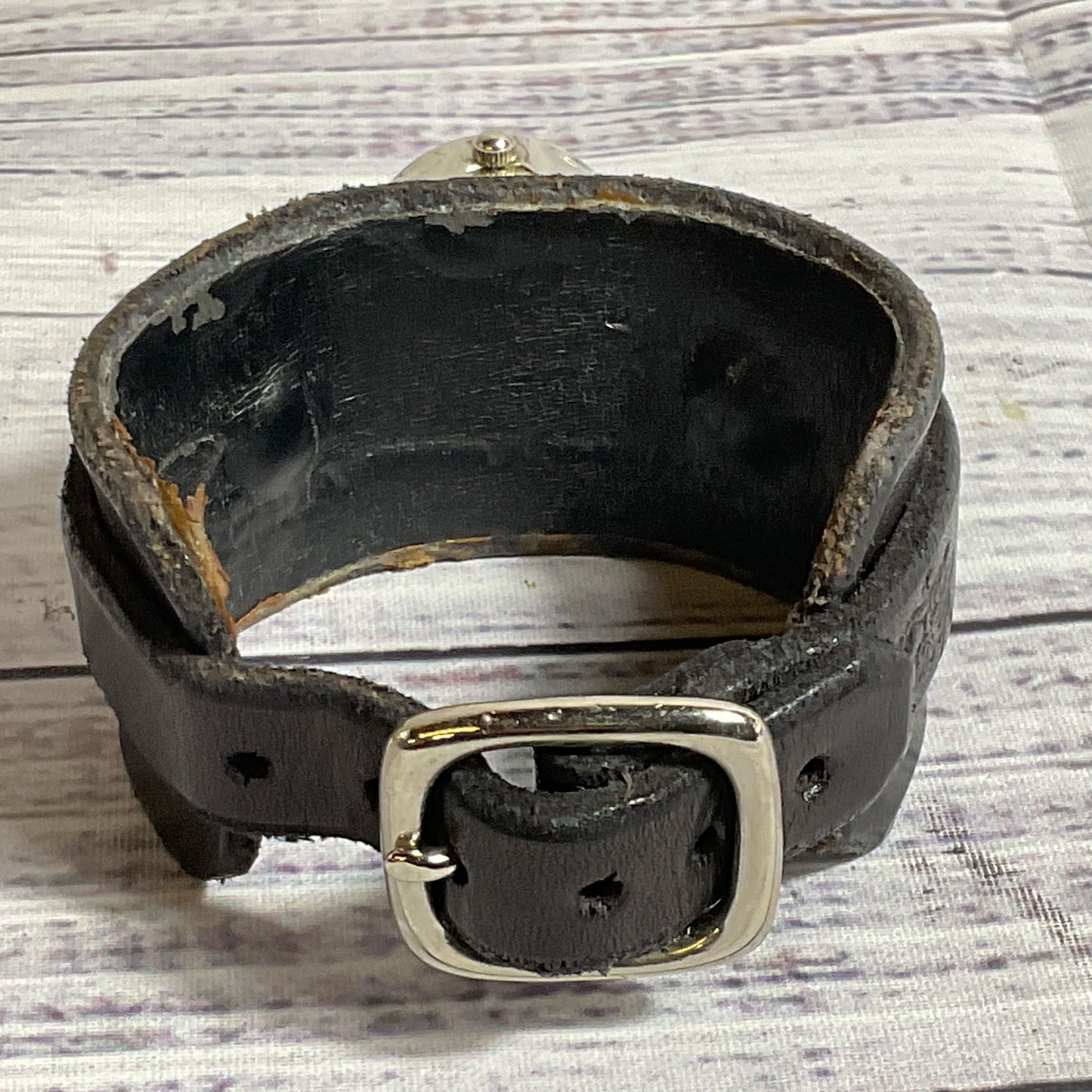 RED MONKEY Designs Women's Black Leather Wide Band Watch- NEEDS BATTERY