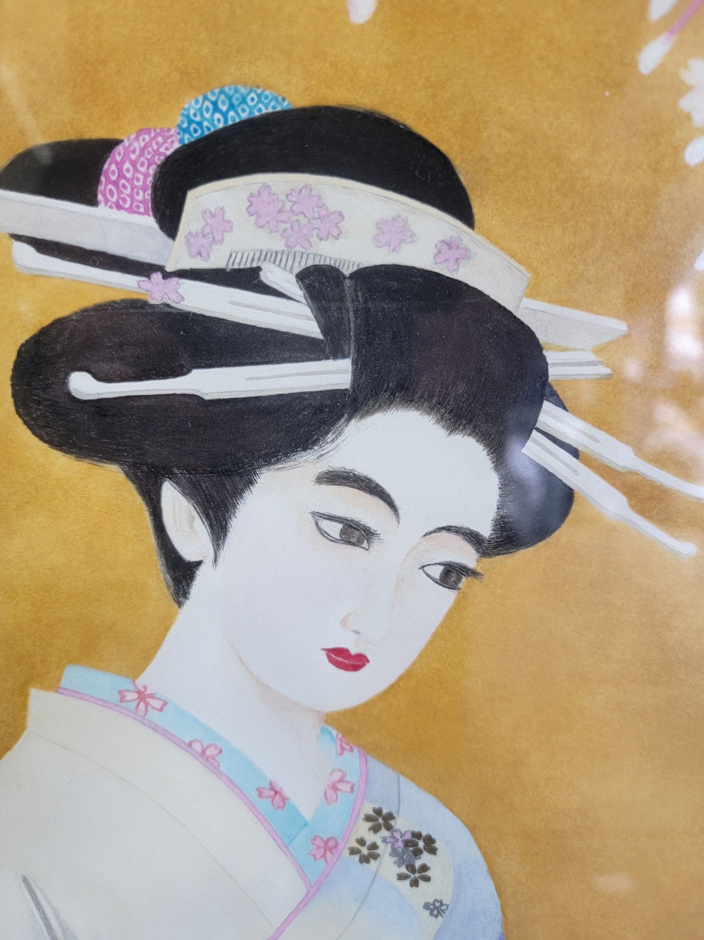 VTG./ANTIQUE Signed Japanese SATSUO SUZUKI Geisha Silk Painting- FRAME 27" X 35"
