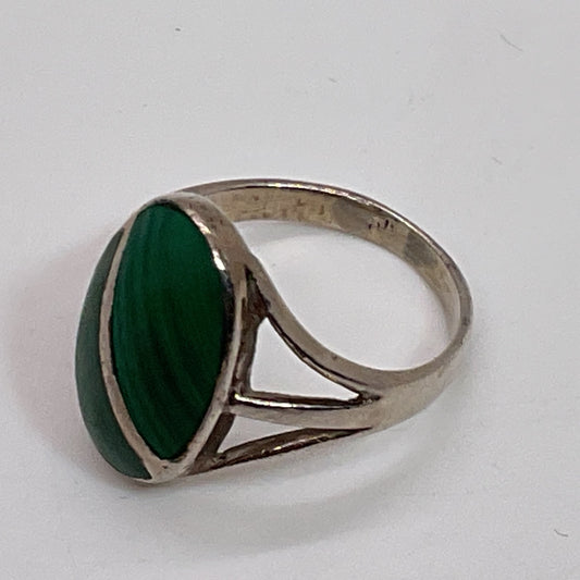Sterling Silver & Oval Malachite Caged SZ 6.25 Ring- 3.71g