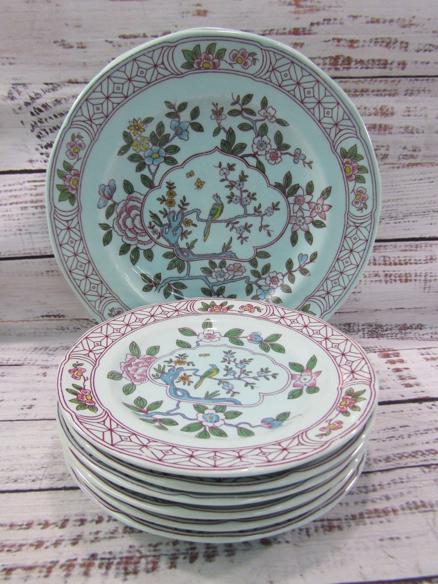 Adams Singapore Bird 6 Dessert Plates & 2 Salad Plates Made in England