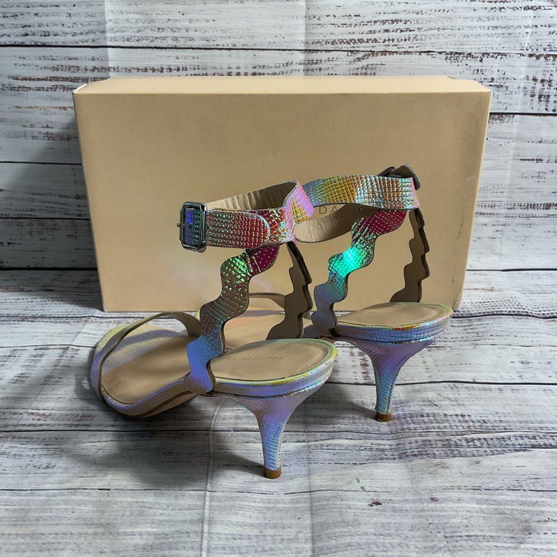 Loeffler Randall Reina Pearl Iridescent Embossed Leather Strappy Heels Women 7.5