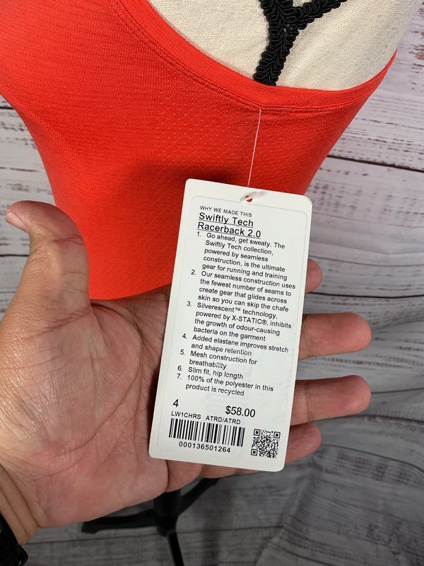 NEW Lululemon Swiftly Tech Racerback Tank Top 2.0 Race Size 4 Solar Orange