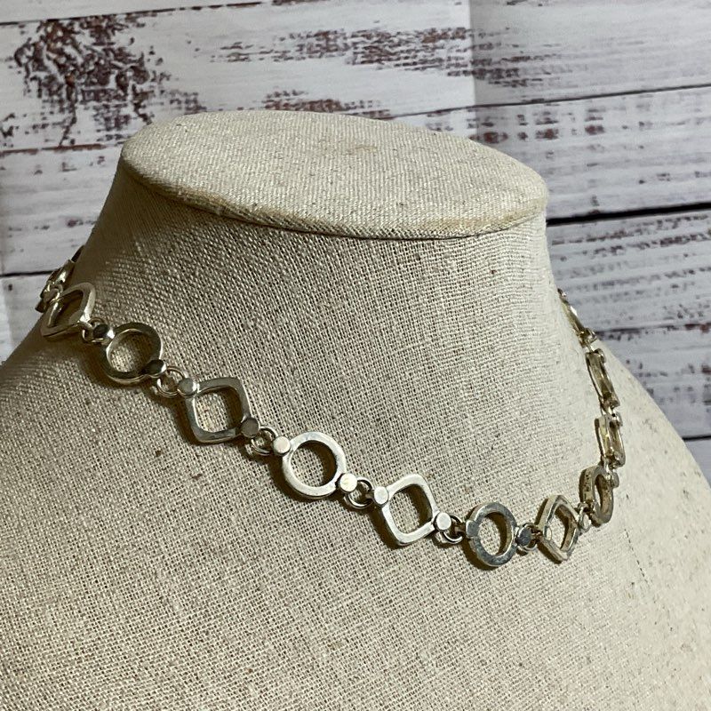 Sterling Silver Square/Round Link 16" Necklace- 35.37g