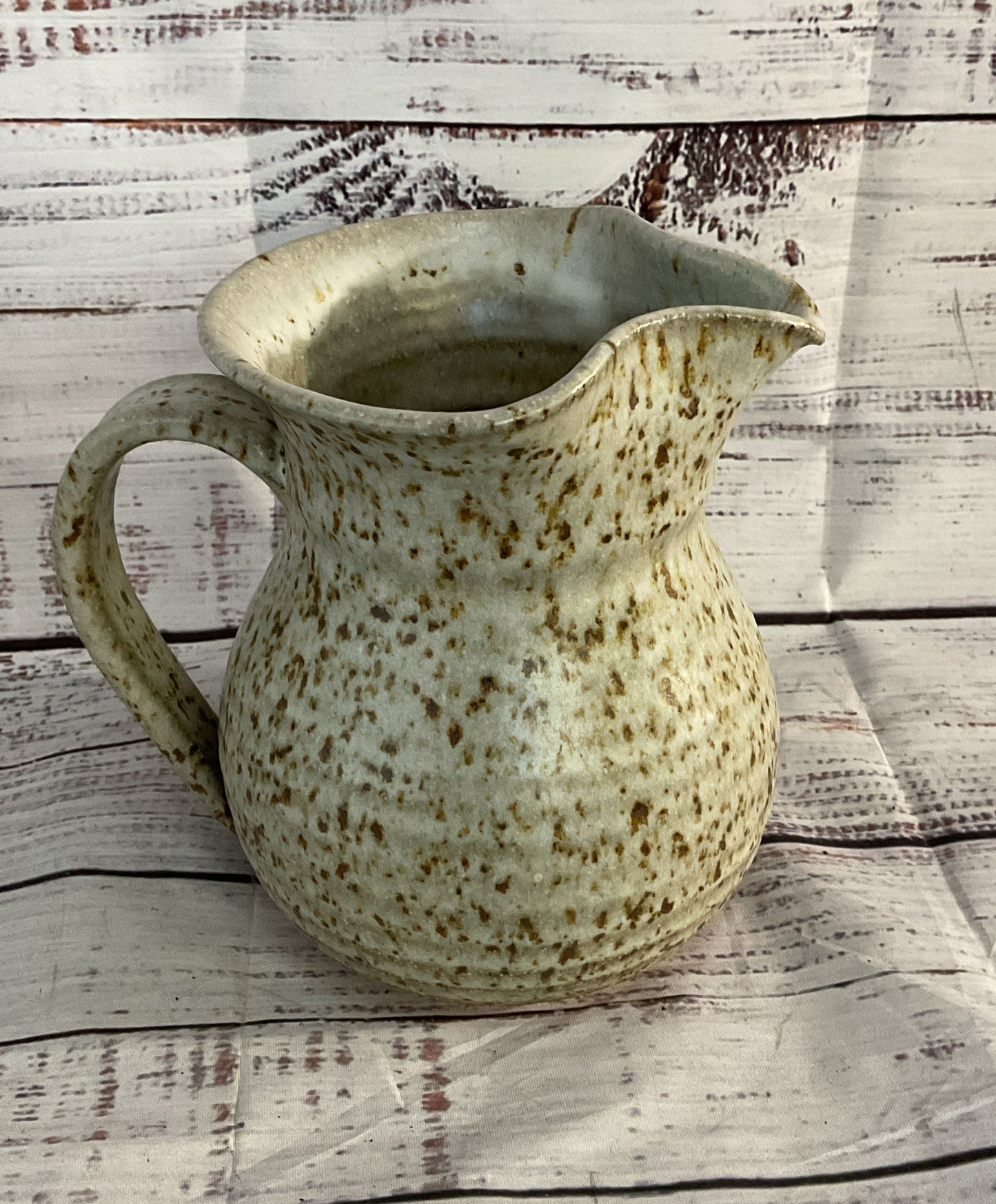 Modern Ceramic Signed Speckled Water Pitcher Jug Beige